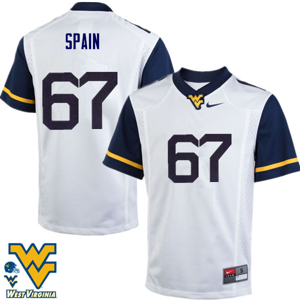 Men #67 Quinton Spain West Virginia Mountaineers College Football Jerseys-White